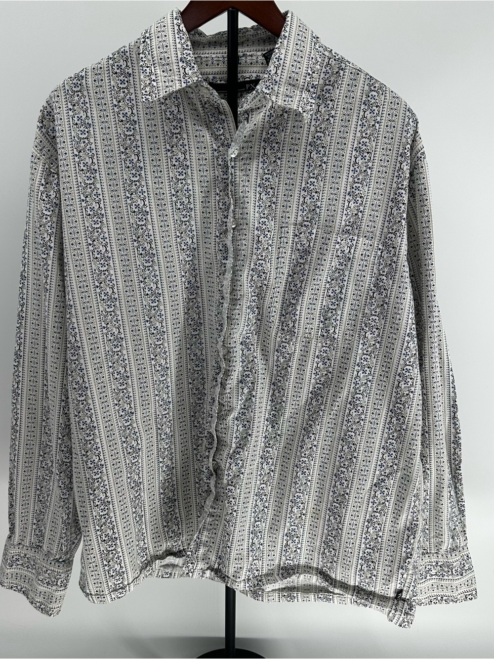 PX Blue White Paisley Stripe Button Up Shirt XL